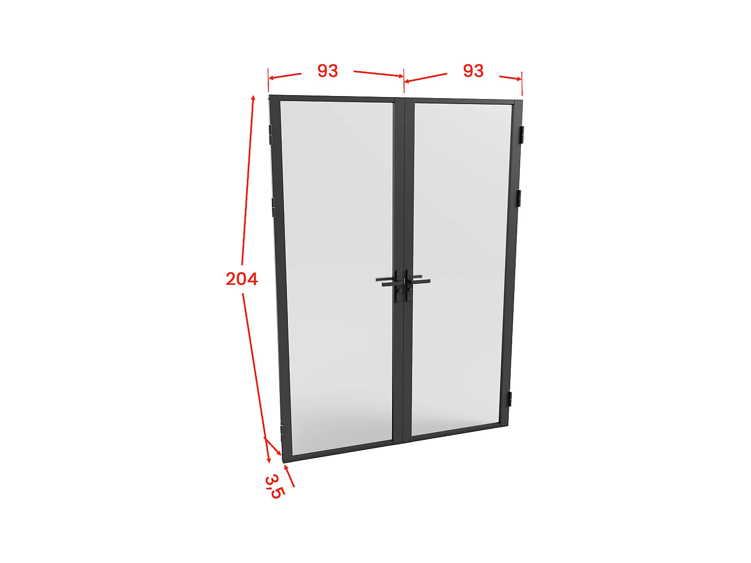 Bloc porte réversible à deux battants en aluminium et verre trempé dépoli - 2 x H204 x L93 cm - Noir - LOXTON
