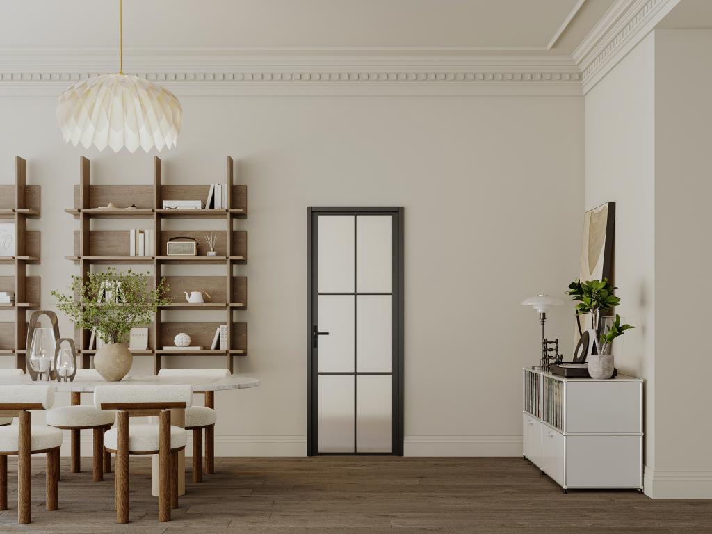 Bloc porte réversible en aluminium et verre dépoli - H204 x L83 cm - Noir - SEROTO