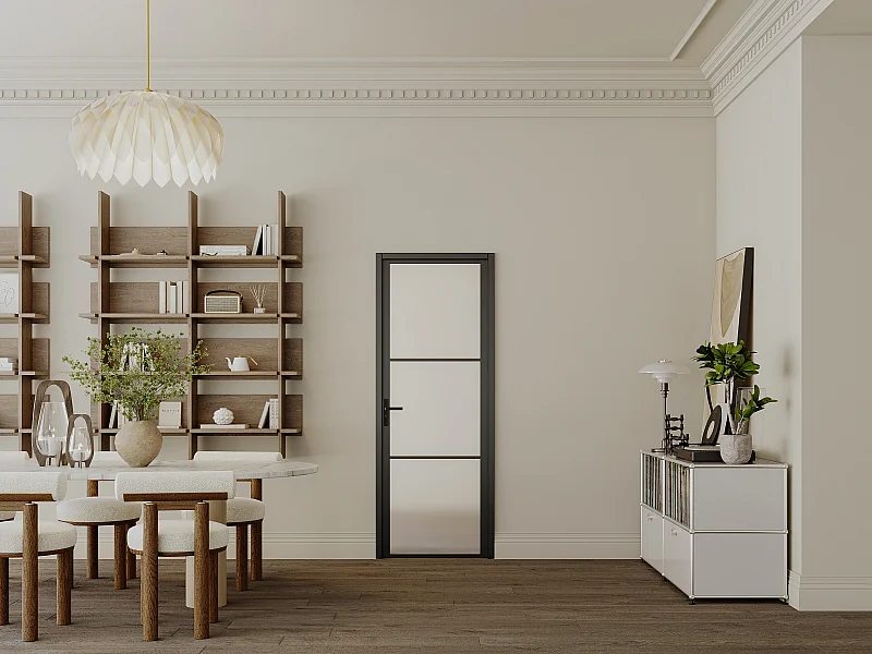 Tür-Set - wendbar - Aluminium & Sicherheitsglas mattiert - 204 x 83 cm - Schwarz - MASERU