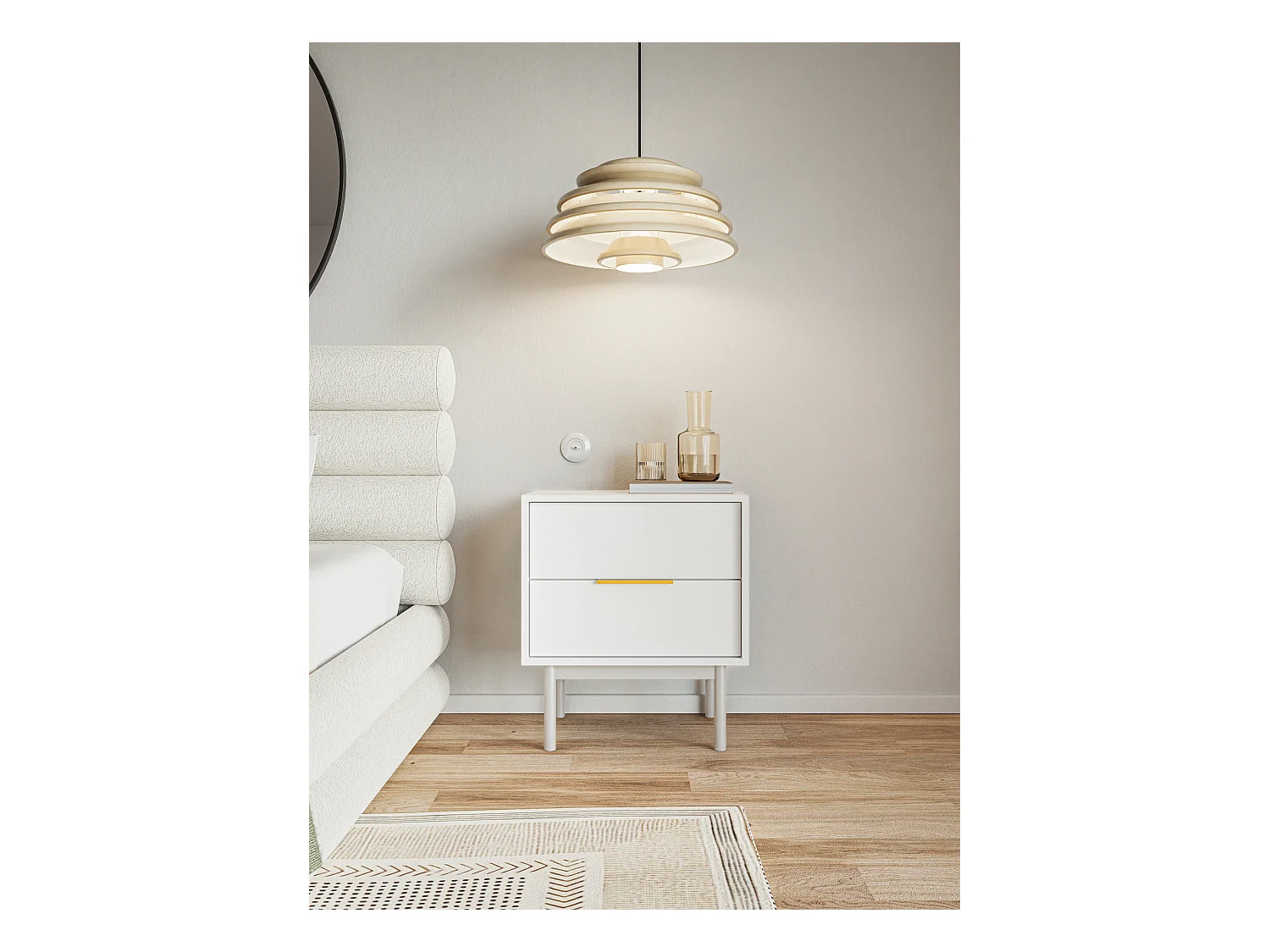 Table de chevet avec 2 tiroirs - 54 cm - blanc- VIVIARO