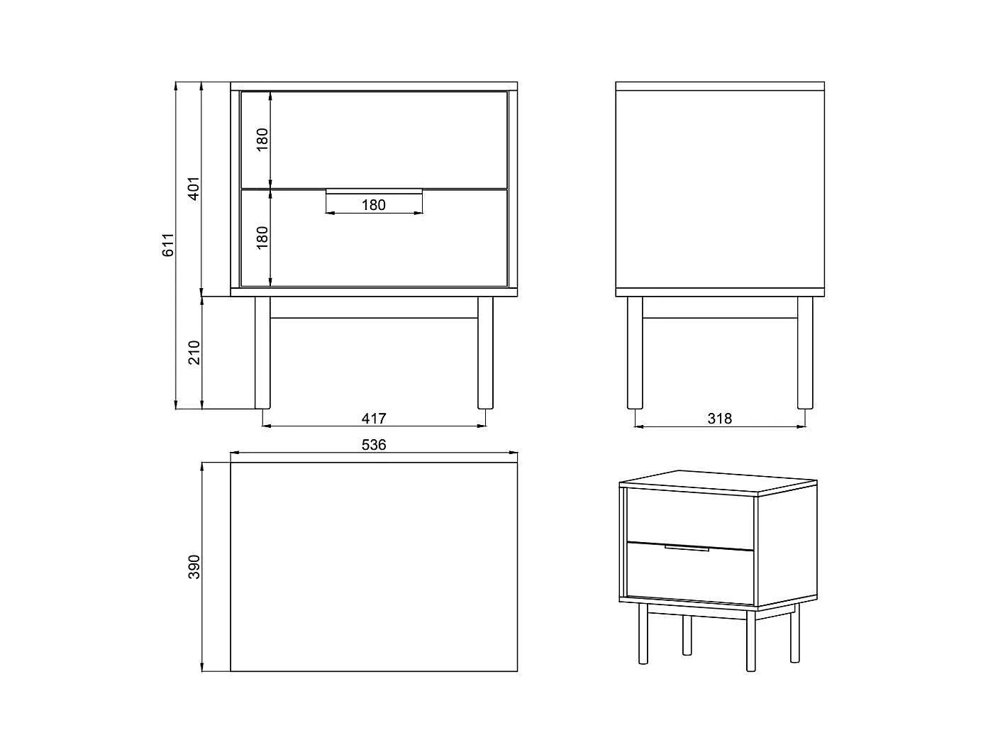 Comodino - 54 cm - con cassetto e rientranza - bianco - VIVIARO