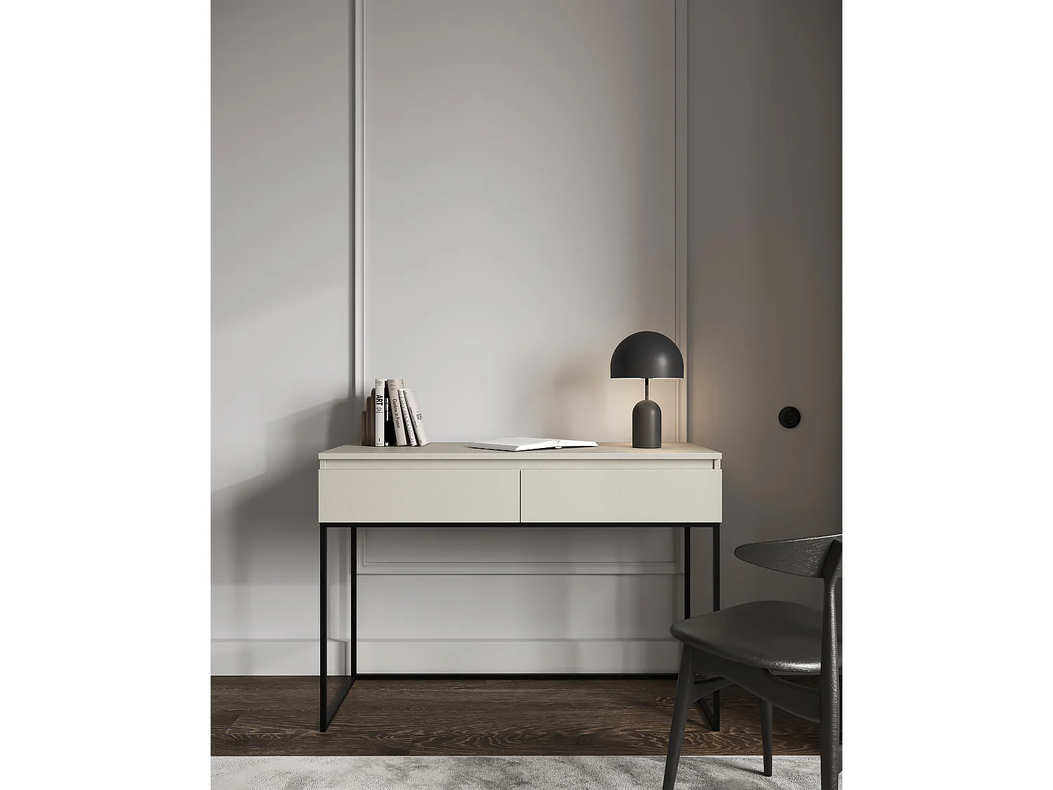 Schminktisch Schreibtisch - Graubeige mit schwarzem Metallgestell - 120 cm - BEMMI