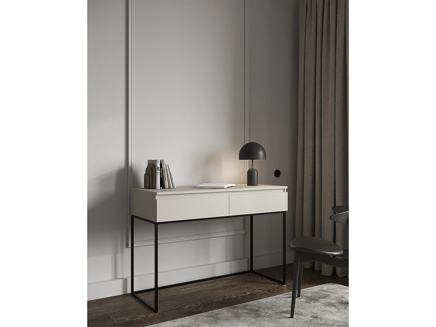 Schminktisch Schreibtisch - Graubeige mit schwarzem Metallgestell - 120 cm - BEMMI