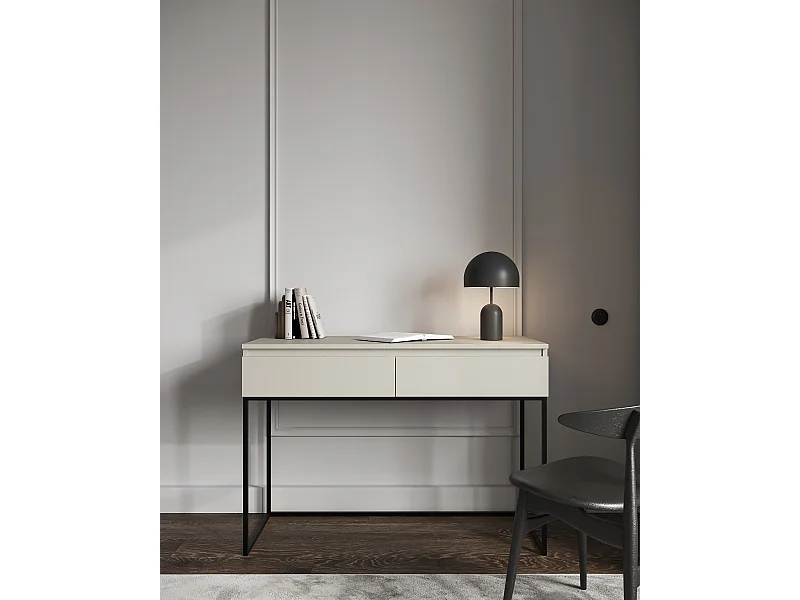 Schminktisch Schreibtisch - Graubeige mit schwarzem Metallgestell - 120 cm - BEMMI