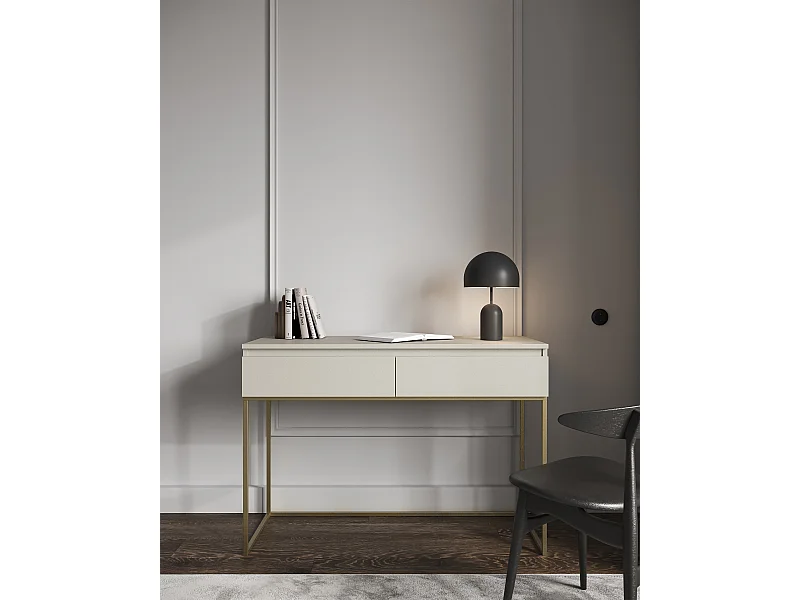 Schminktisch Schreibtisch - Graubeige mit goldenem Metallgestell - 120 cm - BEMMI