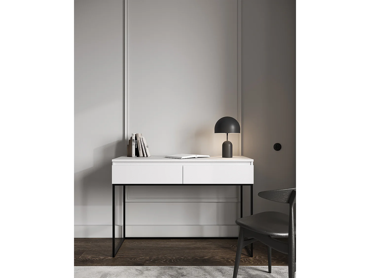 Coiffeuse avec tiroirs - blanc - avec pieds noirs - BEMMI