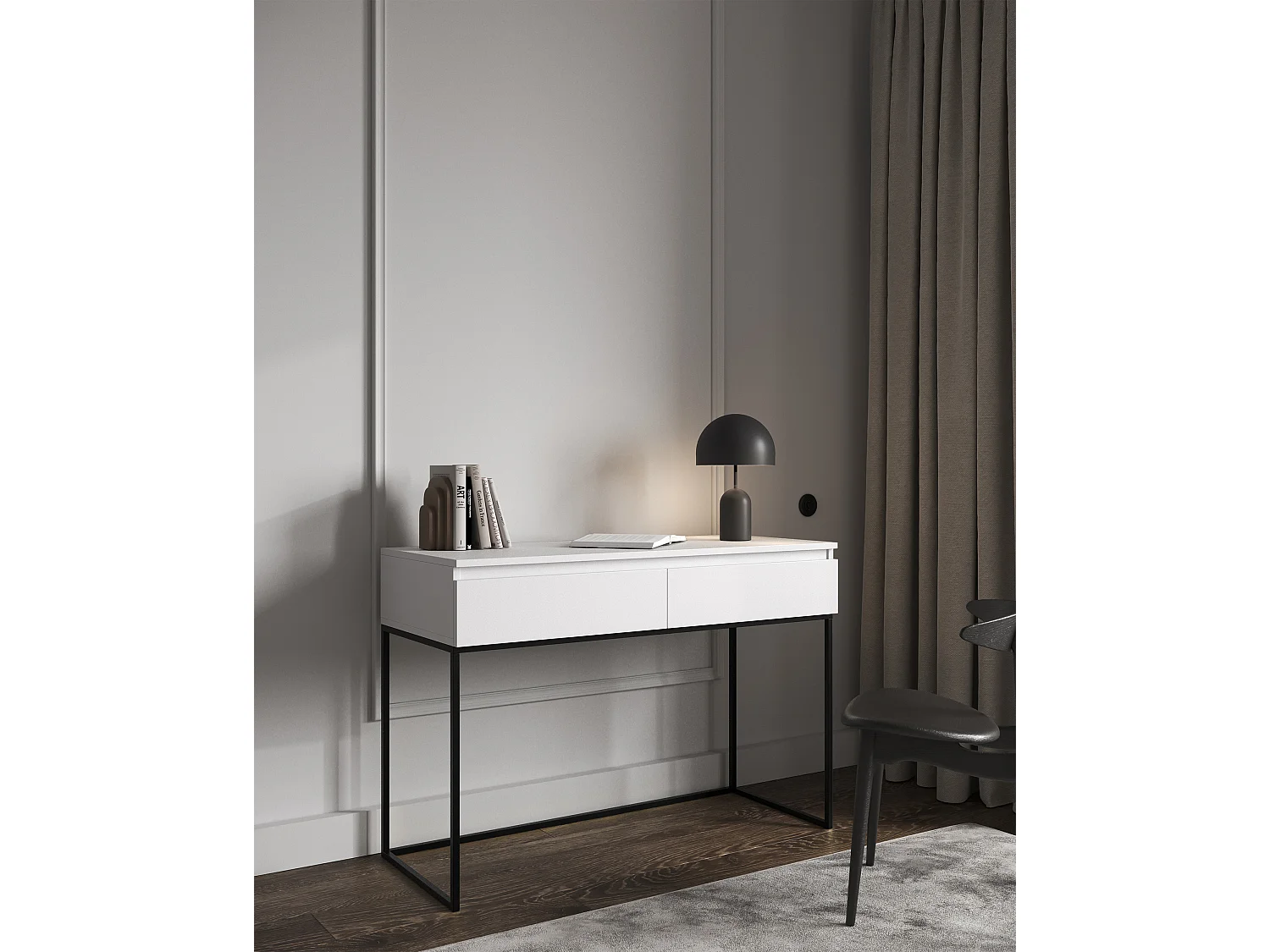 Coiffeuse avec tiroirs - blanc - avec pieds noirs - BEMMI