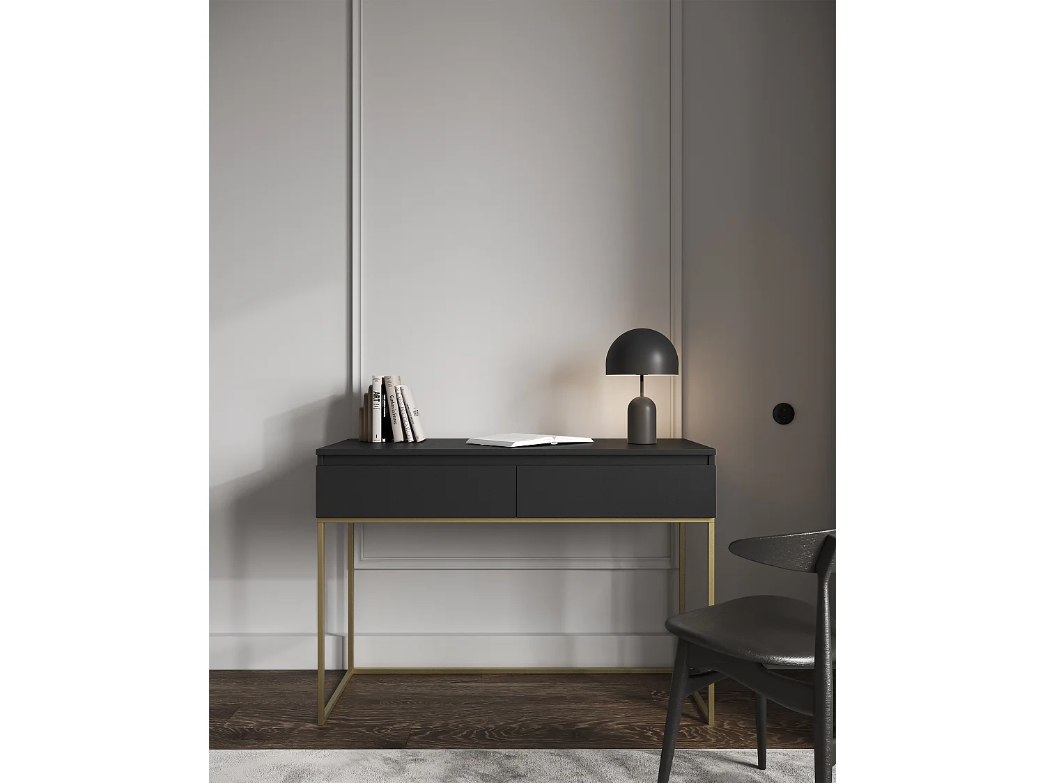 Escritorio de tocador - Negro con estructura metálica dorado - 120 cm - BEMMI