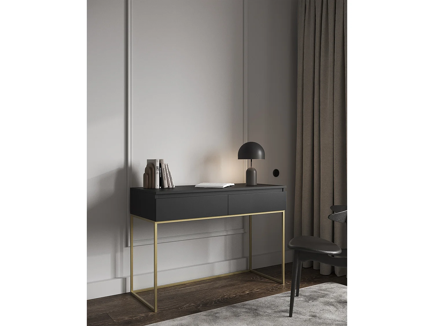 Escritorio de tocador - Negro con estructura metálica dorado - 120 cm - BEMMI