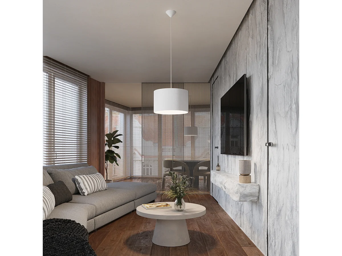 Lampe Suspendues Nova Minimaliste En Tissu/Pvc - 1 Sources Lumineuses - L.40 X H.88 Cm - Blanc