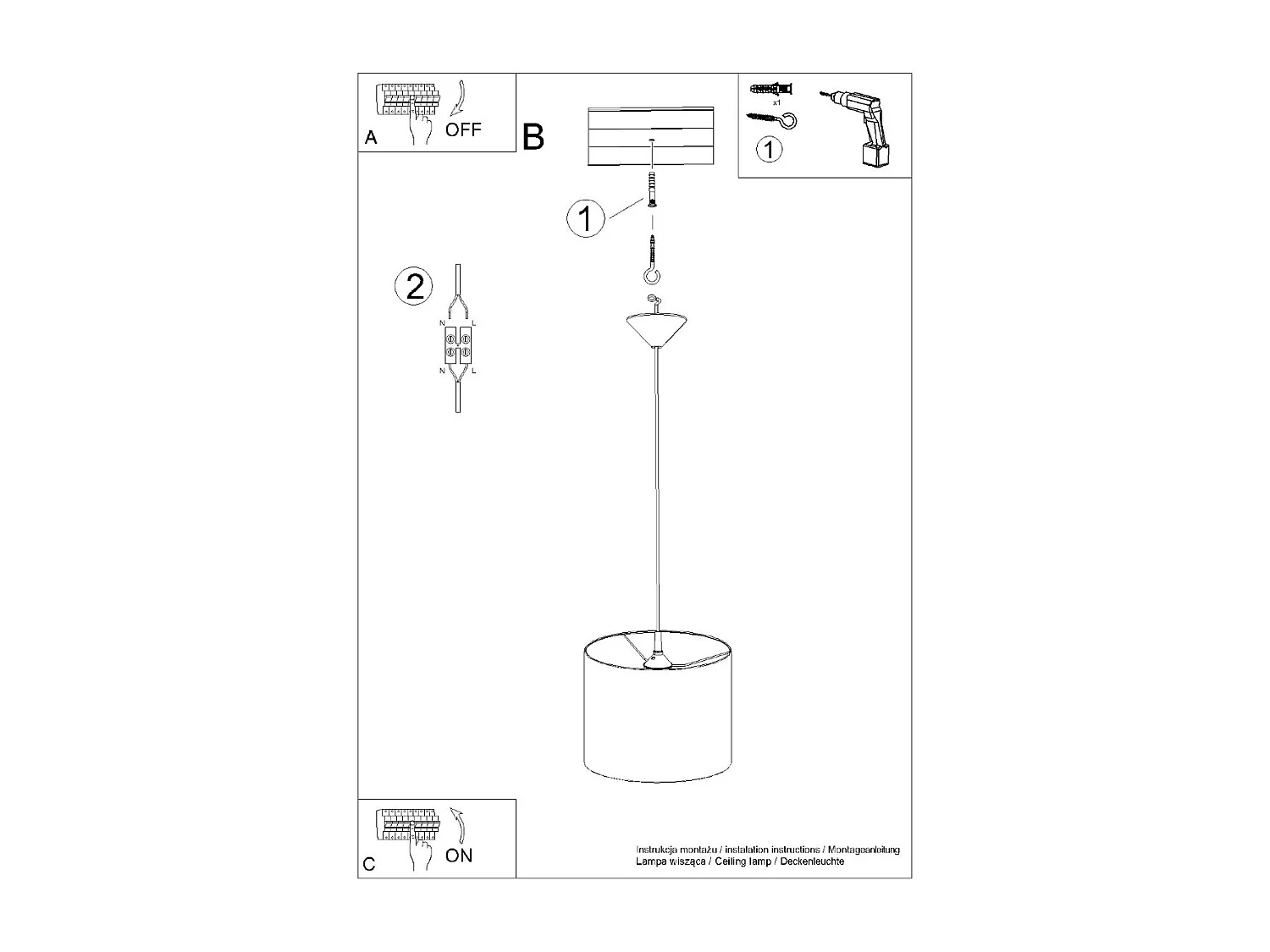 Lampade A Sospensione Nova Minimalista Di Tessuto/Pvc - 1 Sorgenti Luminose - L.30 X A.88 Cm - Nero