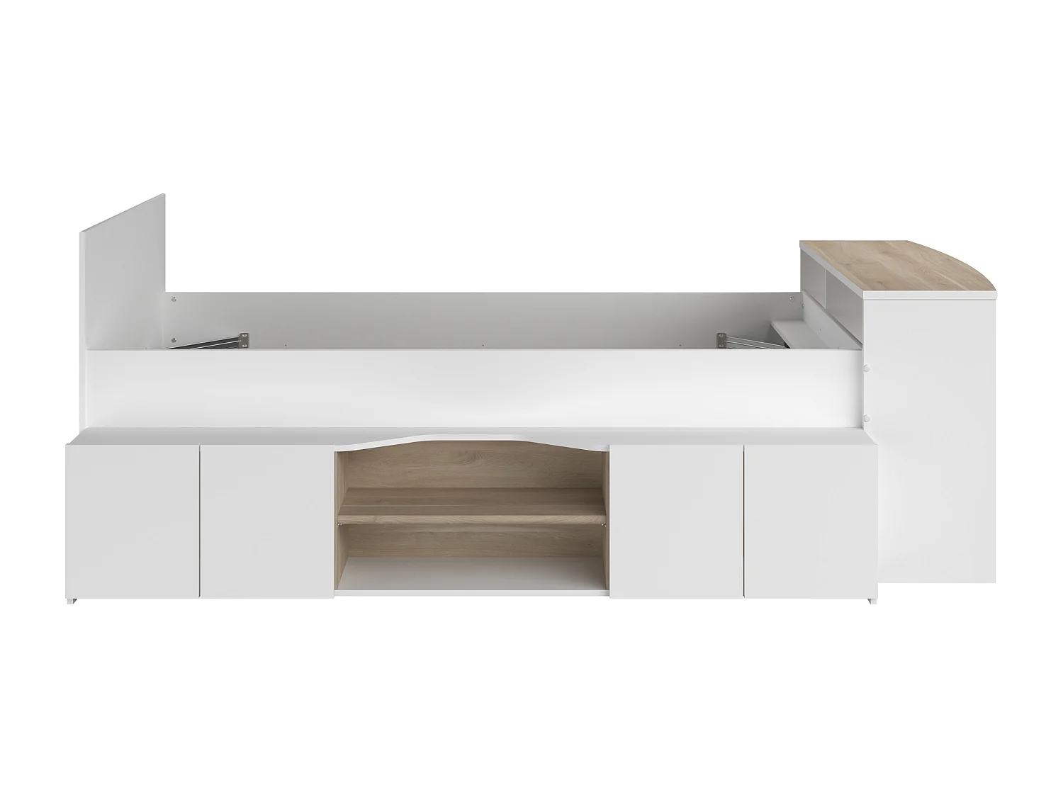 Lit combiné 90 x 190/200 cm avec bureau et rangements - Blanc et naturel + Sommier - JOCHIANE