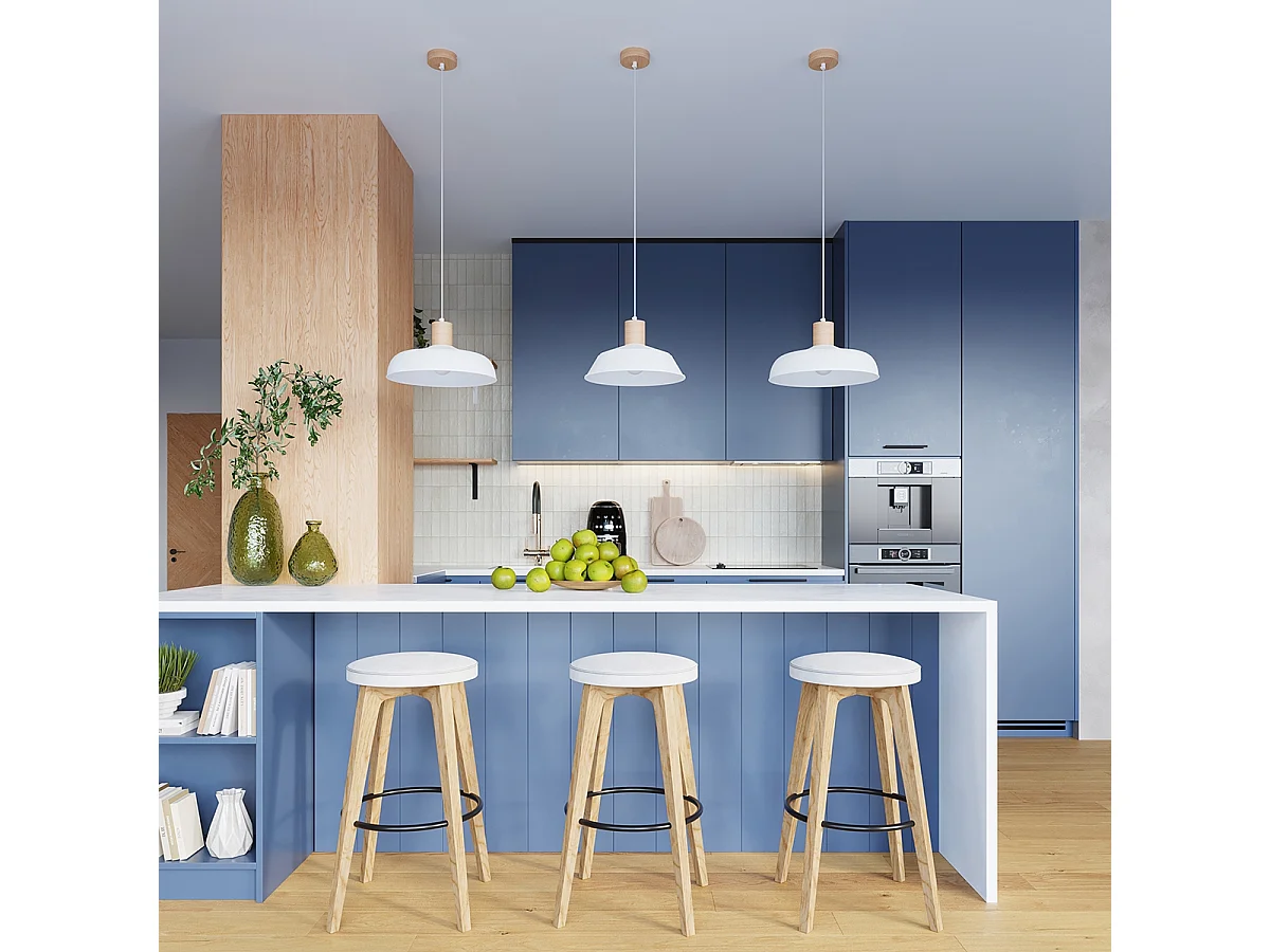Lampe Suspendues Fano Scandinave En Acier - 1 Sources Lumineuses - L.34 X H.120 Cm - Blanc