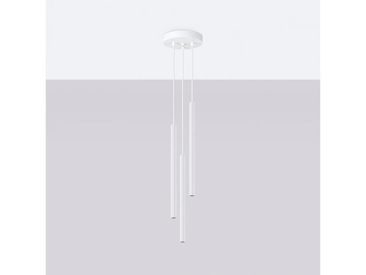 Pendentif Arche Moderne En Acier - 3 Sources Lumineuses - L.20 X H.120 Cm - Blanc