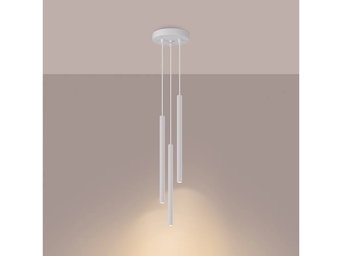 Pendentif Arche Moderne En Acier - 3 Sources Lumineuses - L.20 X H.120 Cm - Blanc