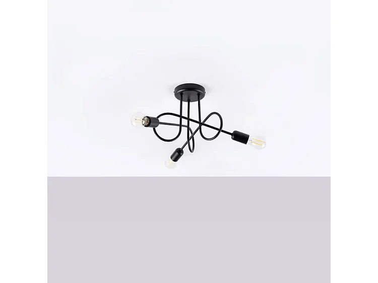 Lampade Da Soffitto Supeł Industriale Di Acciaio - 3 Sorgenti Luminose - L.45 X A.35 Cm - Nero