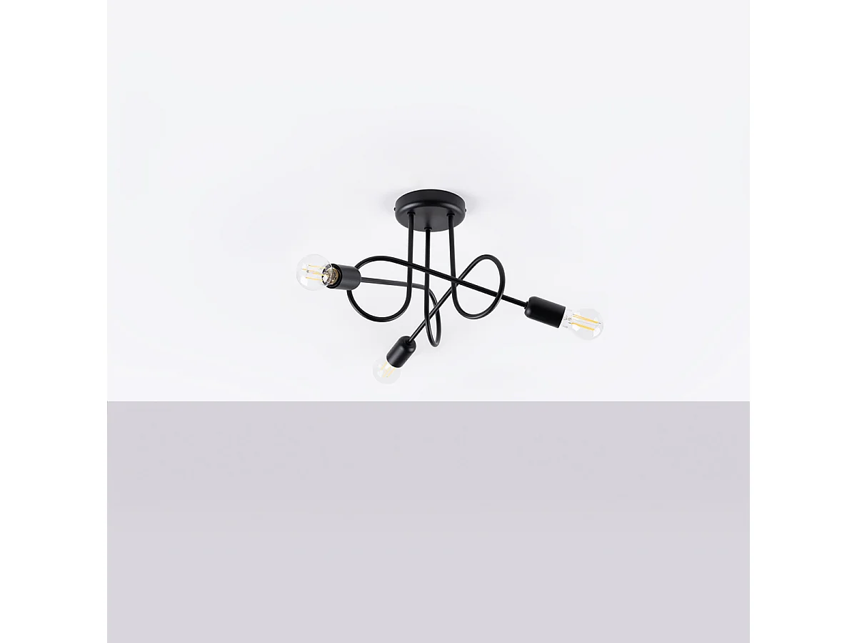 Plafondlampen Supeł Industrieel Van  - 3 Lichtbronnen - L.45 X H.35 Cm - Zwart