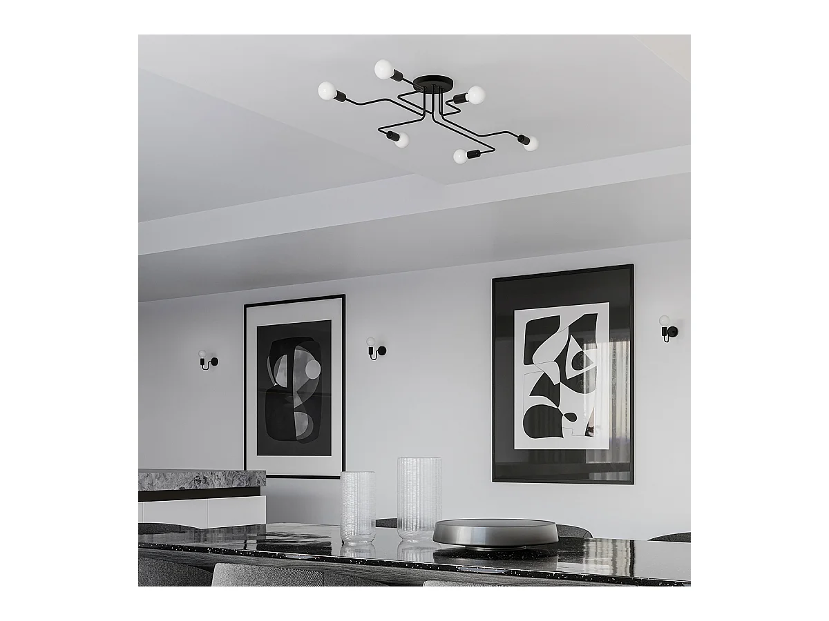 Lampade Da Soffitto Vector Industriale Di Acciaio - 4 Sorgenti Luminose - L.78 X A.15,5 Cm - Nero