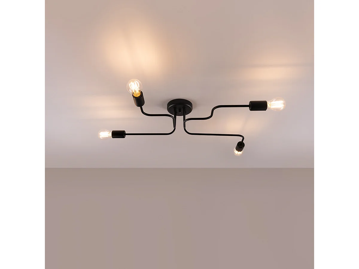 Plafondlamp VECTOR industrieel van  - 4 lichtbronnen - L.78 x H.15,5 cm - zwart