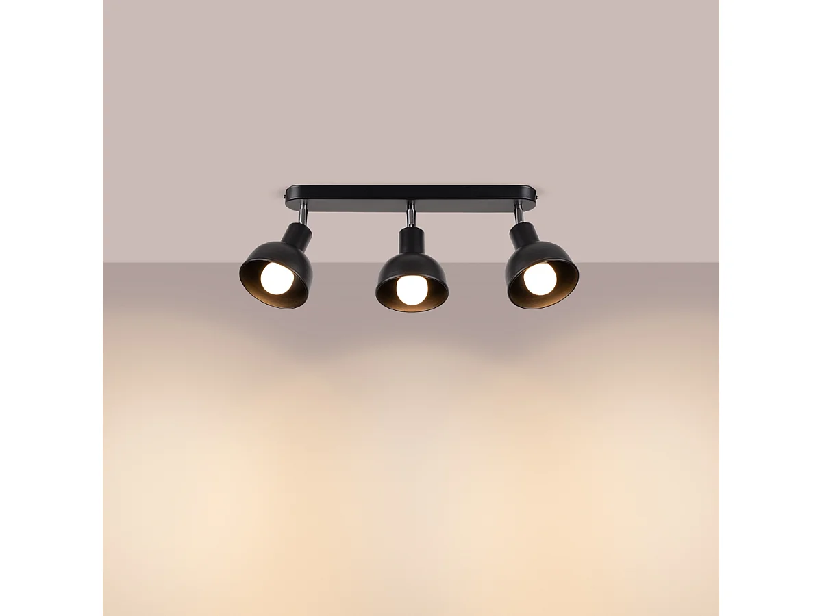 Plafonniers Elba Grenier En Acier - 3 Sources Lumineuses - L.59 X H.18,5 Cm - Noir