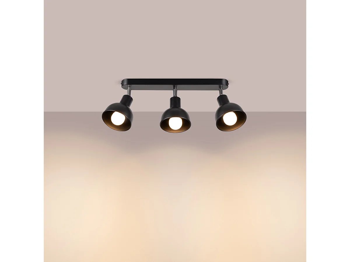 Plafonnier Elba Grenier En Acier - 3 Sources Lumineuses - L.59 X H.18,5 Cm - Noir