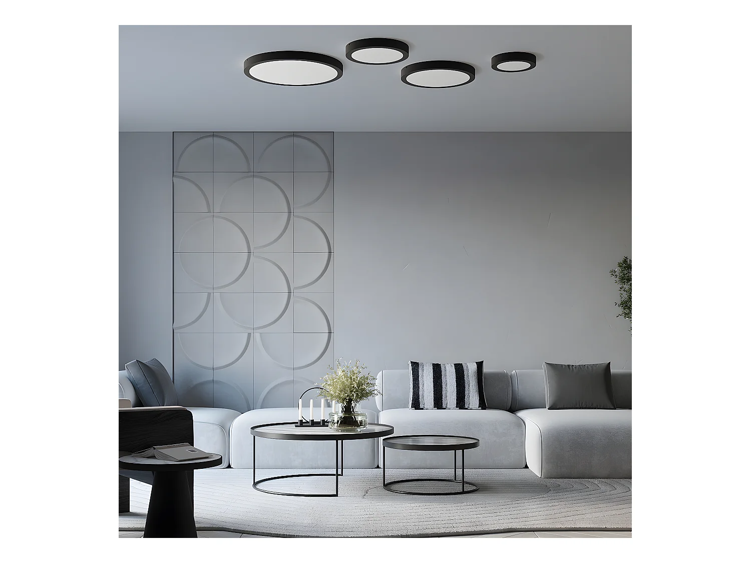 Plafony Minimalistyczny Onyx, Aluminium - 1 Źródło - L.40 X H.6 Cm - Czarny