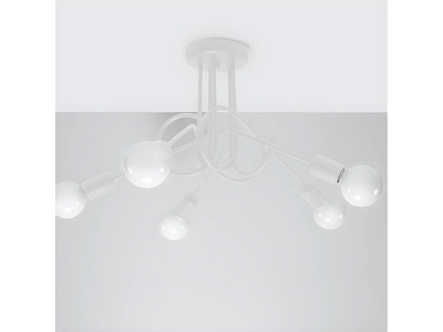 Plafonniers Supeł Industriel En Acier - 5 Sources Lumineuses - L.55 X H.35 Cm - Blanc