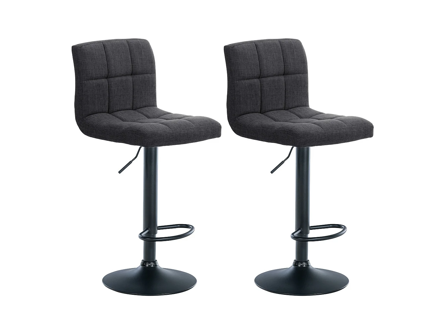 Lot de 2  Tabouret de bar - Tissu & Métal noir mat - Gris foncé - Calma