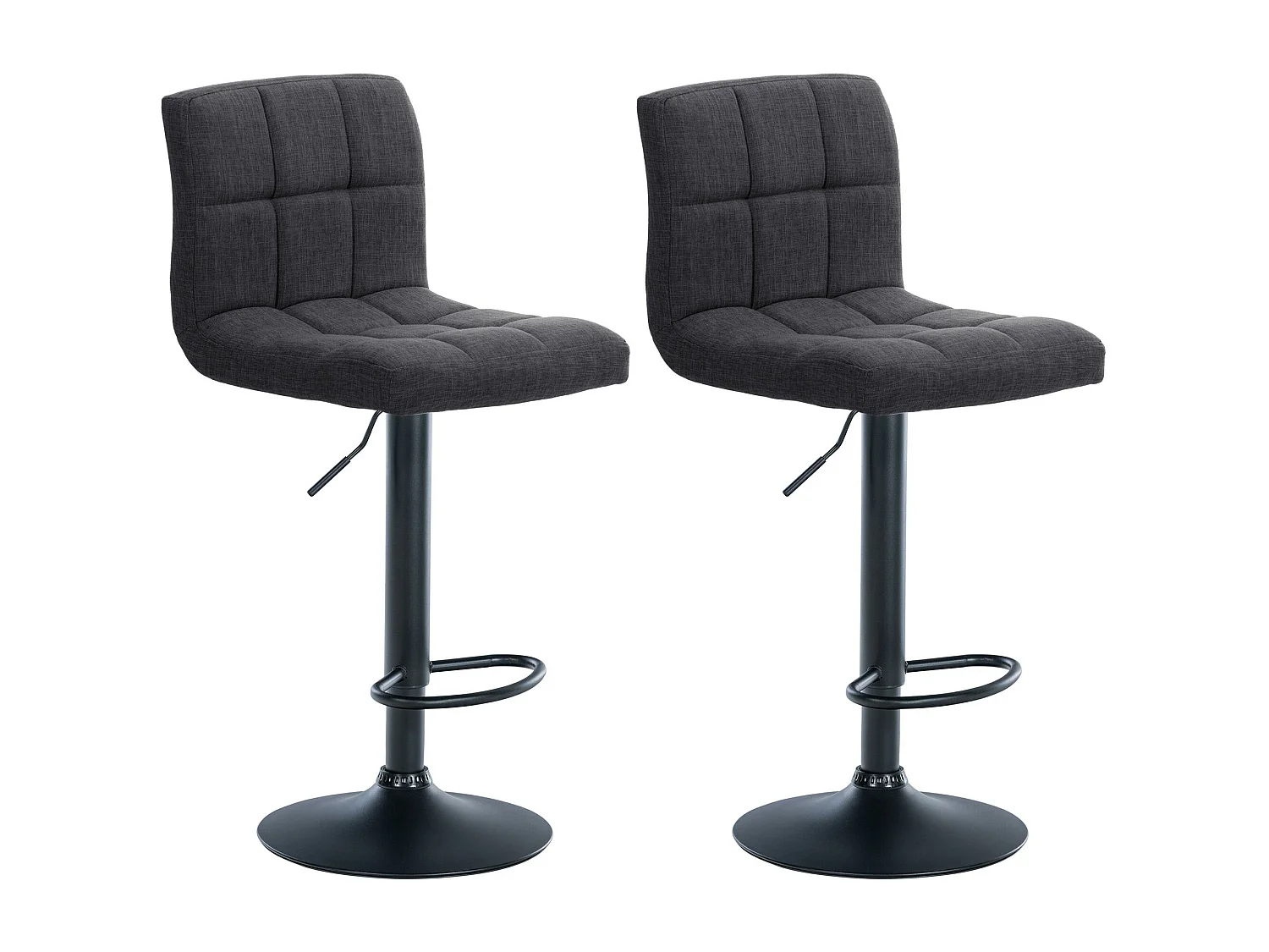 Lot de 2  Tabouret de bar - Tissu & Métal noir mat - Gris foncé - Calma