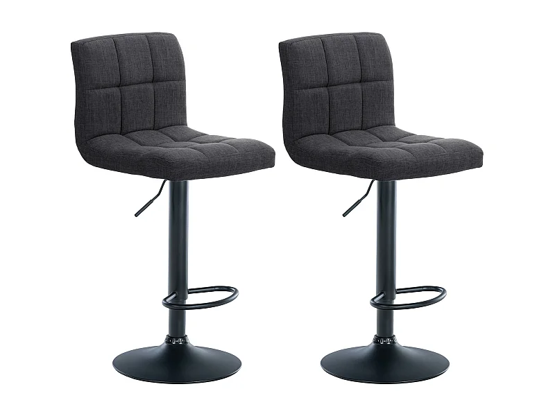 Lot de 2  Tabouret de bar - Tissu & Métal noir mat - Gris foncé - Calma