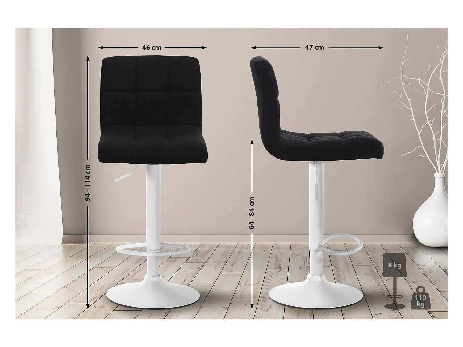 Barhocker - Stoff & Metall - schwarz - Calma