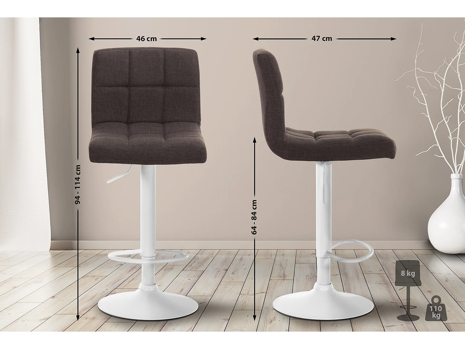 Tabouret de bar - Tissu & Métal - Marron - Calma