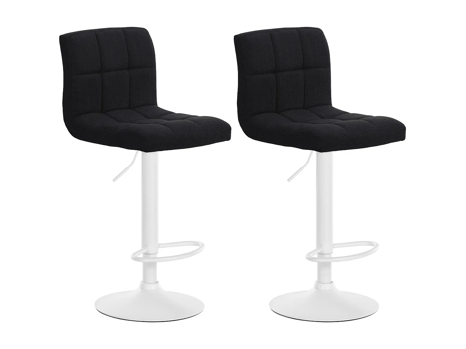 Lot de 2  Tabouret de bar - Tissu & Métal blanc mat - Noir - Calma