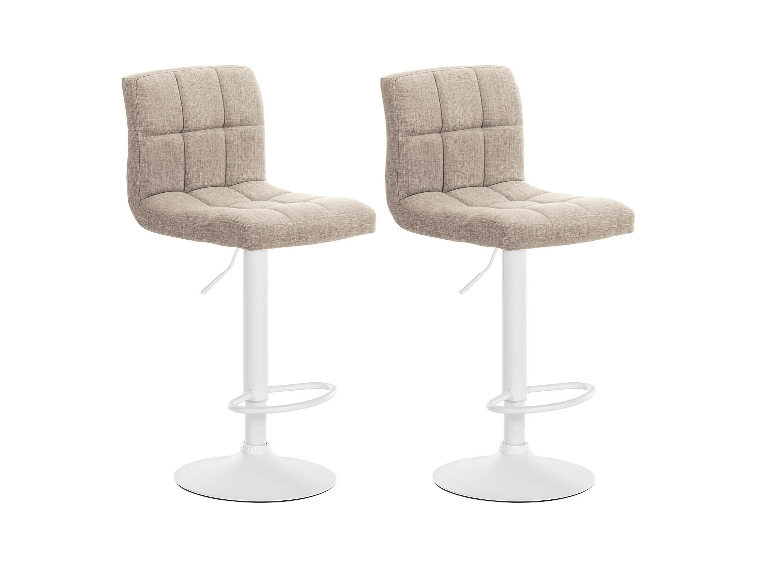 Lot de 2  Tabouret de bar - Tissu & Métal blanc mat - Crème - Calma