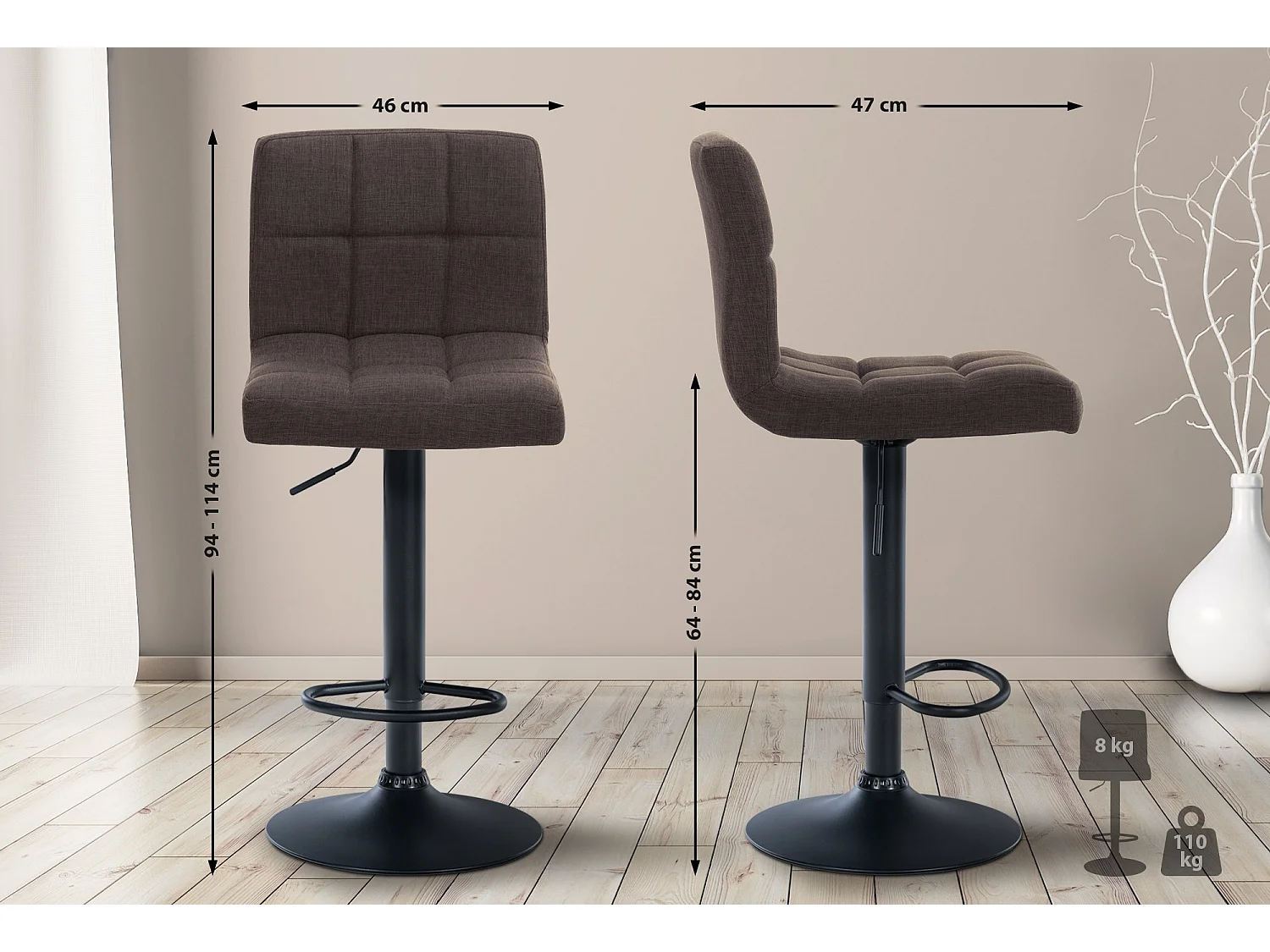 Tabouret de bar - Tissu & Métal - Marron - Calma