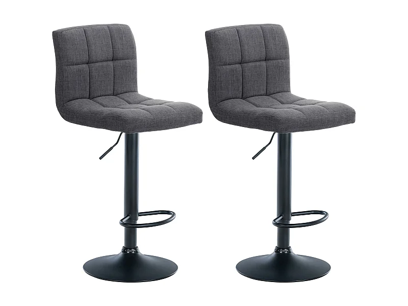Lot de 2  Tabouret de bar - Tissu & Métal noir mat - Gris clair - Calma