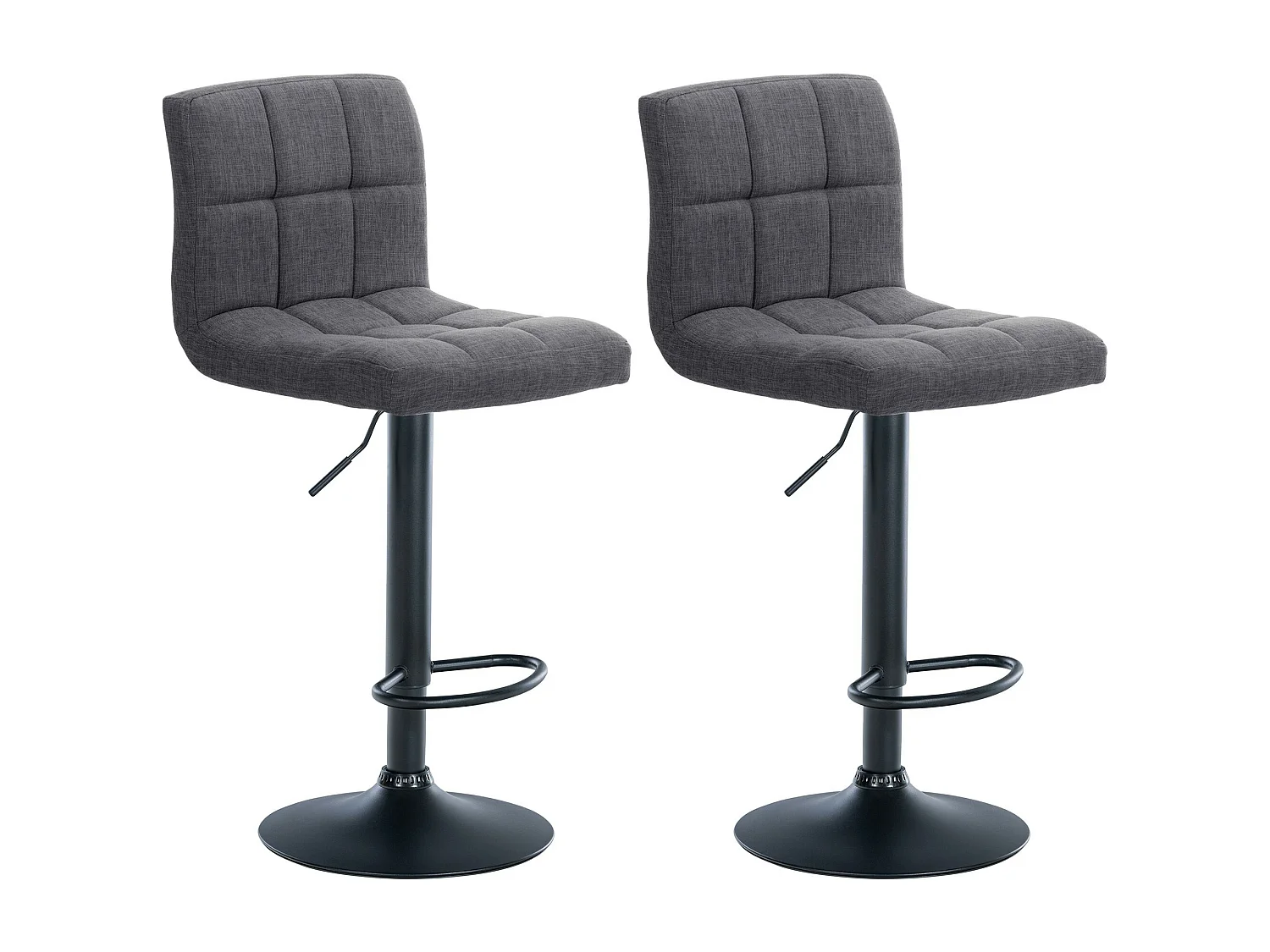 Lot de 2  Tabouret de bar - Tissu & Métal noir mat - Gris clair - Calma