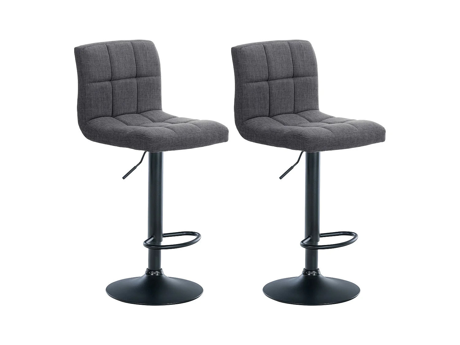 Lot de 2  Tabouret de bar - Tissu & Métal noir mat - Gris clair - Calma