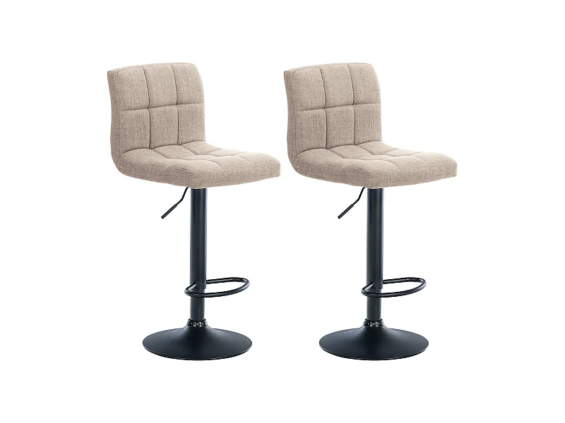 Lot de 2  Tabouret de bar - Tissu & Métal noir mat - Crème - Calma