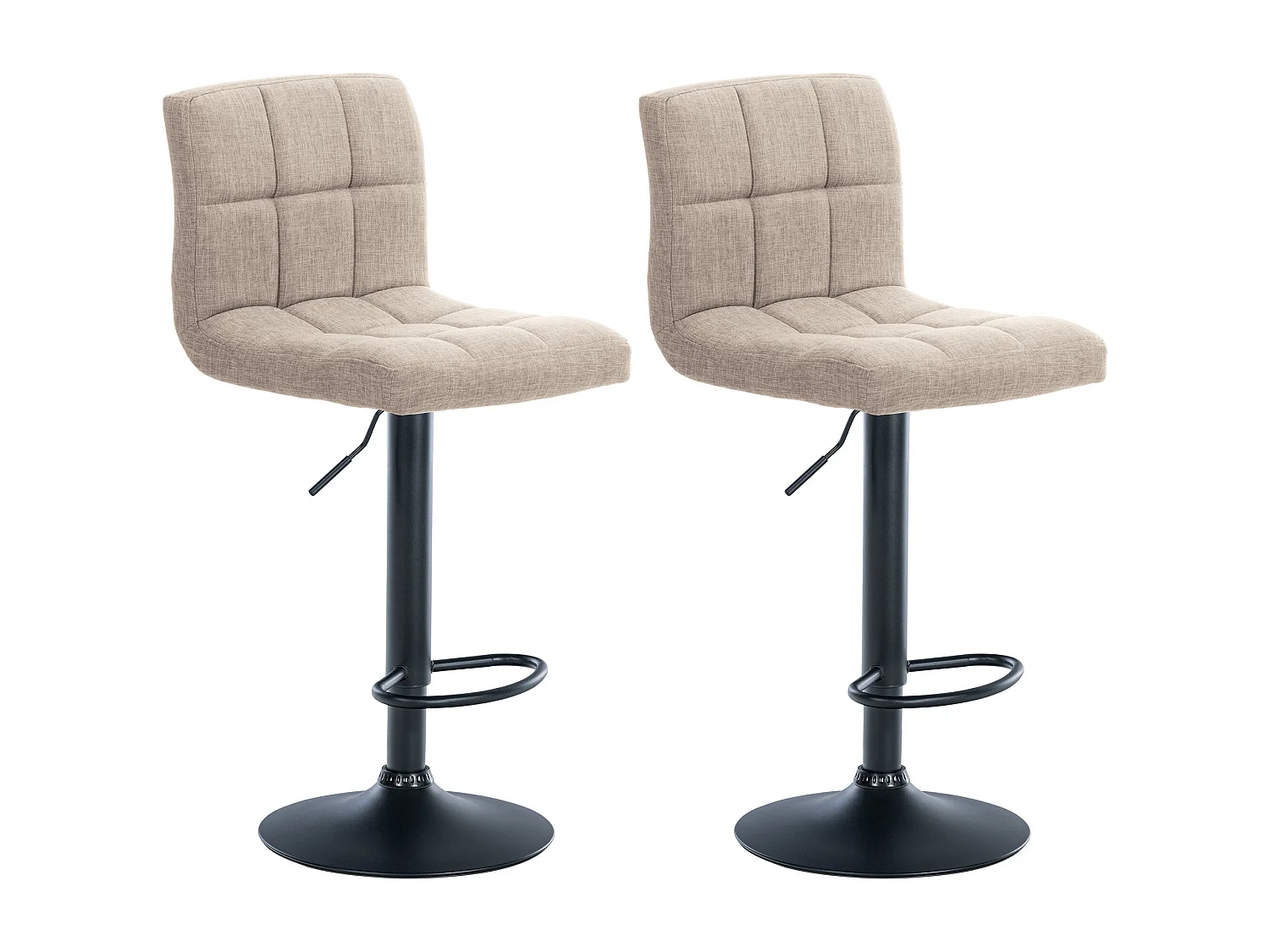 Lot de 2  Tabouret de bar - Tissu & Métal noir mat - Crème - Calma