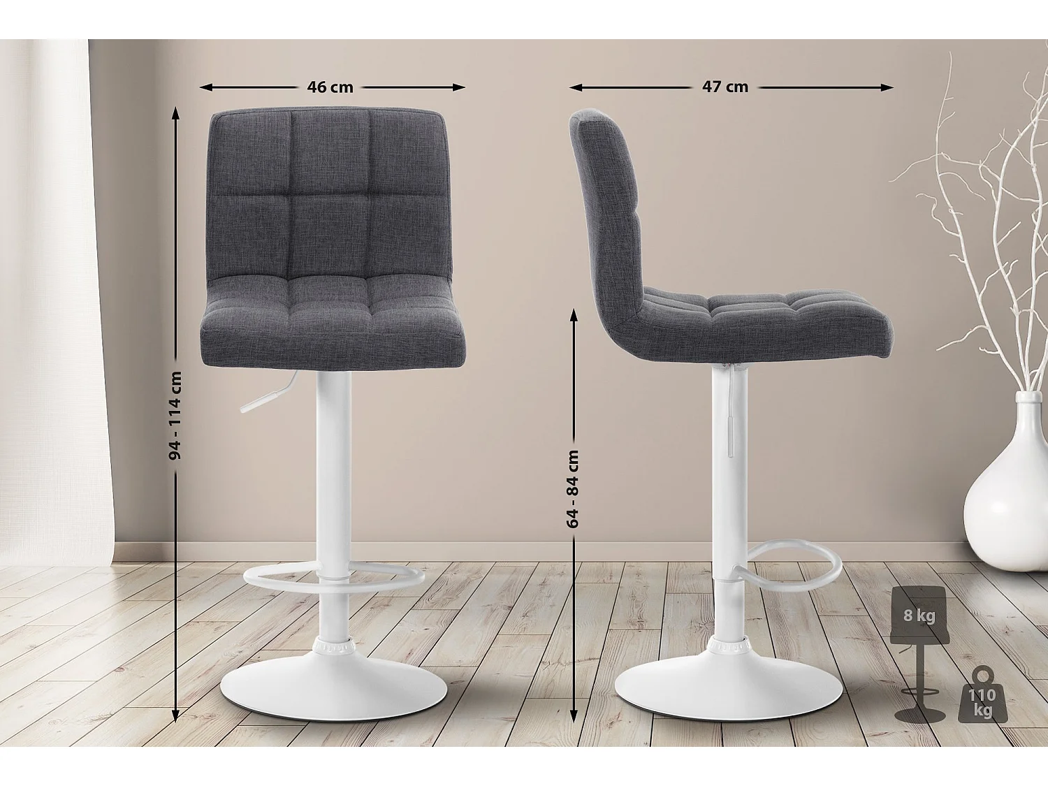 Tabouret de bar - Tissu & Métal - Gris clair - Calma