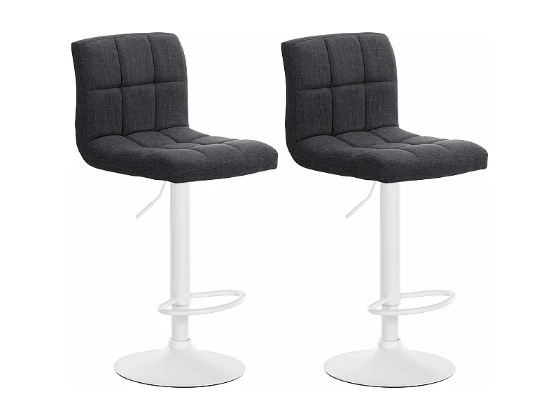 Lot de 2  Tabouret de bar - Tissu & Métal blanc mat - Gris foncé - Calma