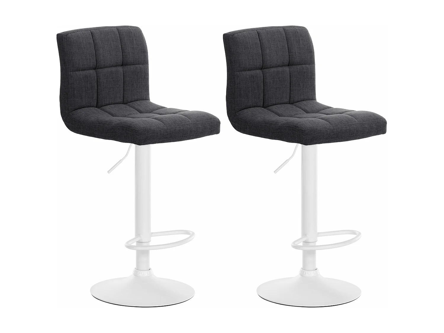 Lot de 2  Tabouret de bar - Tissu & Métal blanc mat - Gris foncé - Calma
