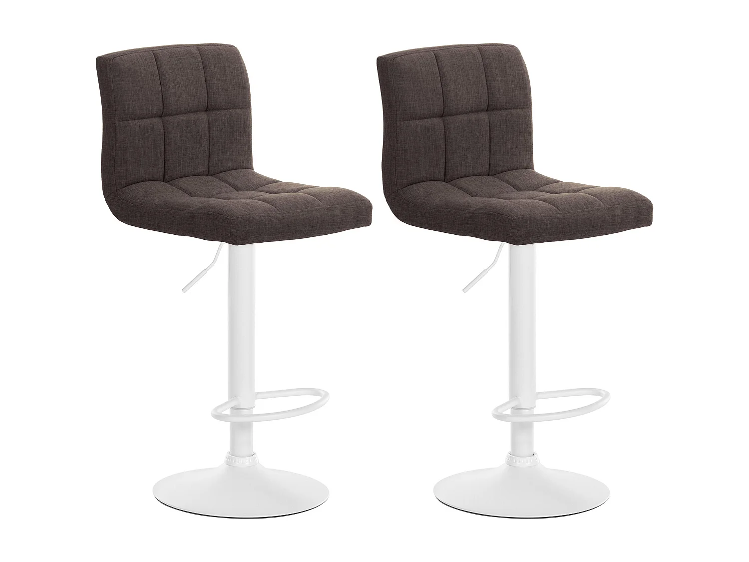 Lot de 2  Tabouret de bar - Tissu & Métal blanc mat - Marron - Calma