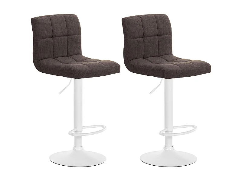 Lot de 2  Tabouret de bar - Tissu & Métal blanc mat - Marron - Calma