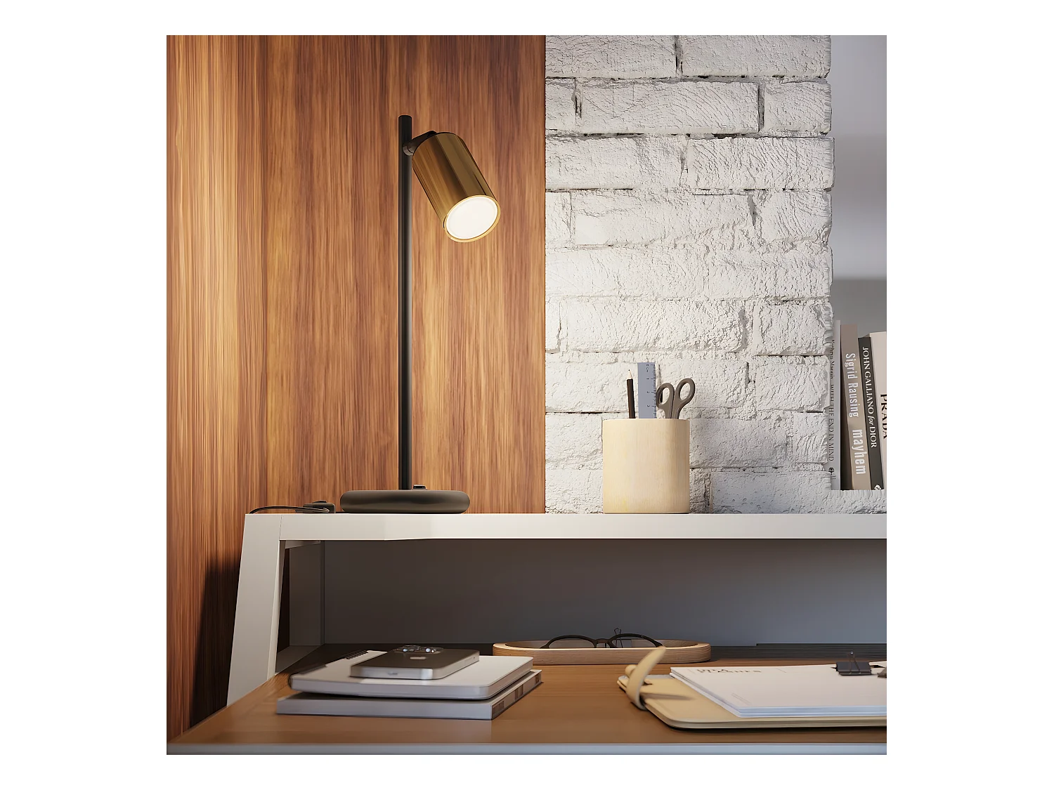 Lámparas De Escritorio Winx Moderno De Acero - 1 Fuentes Luminosas - L.13 X A.44 Cm - Oro Negro
