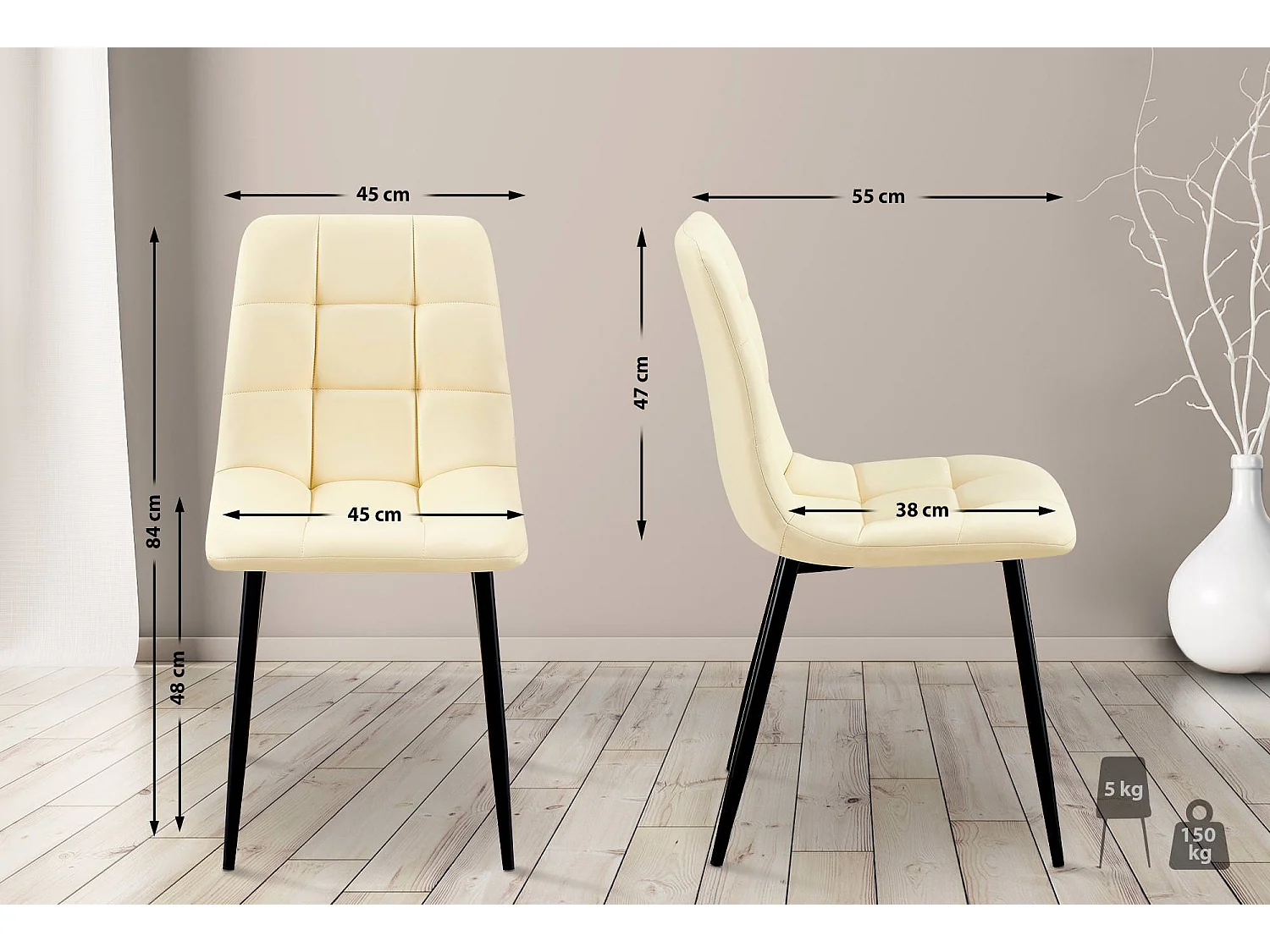 Lot de 4  chaise salle à manger - Similicuir - Crème - Antibes