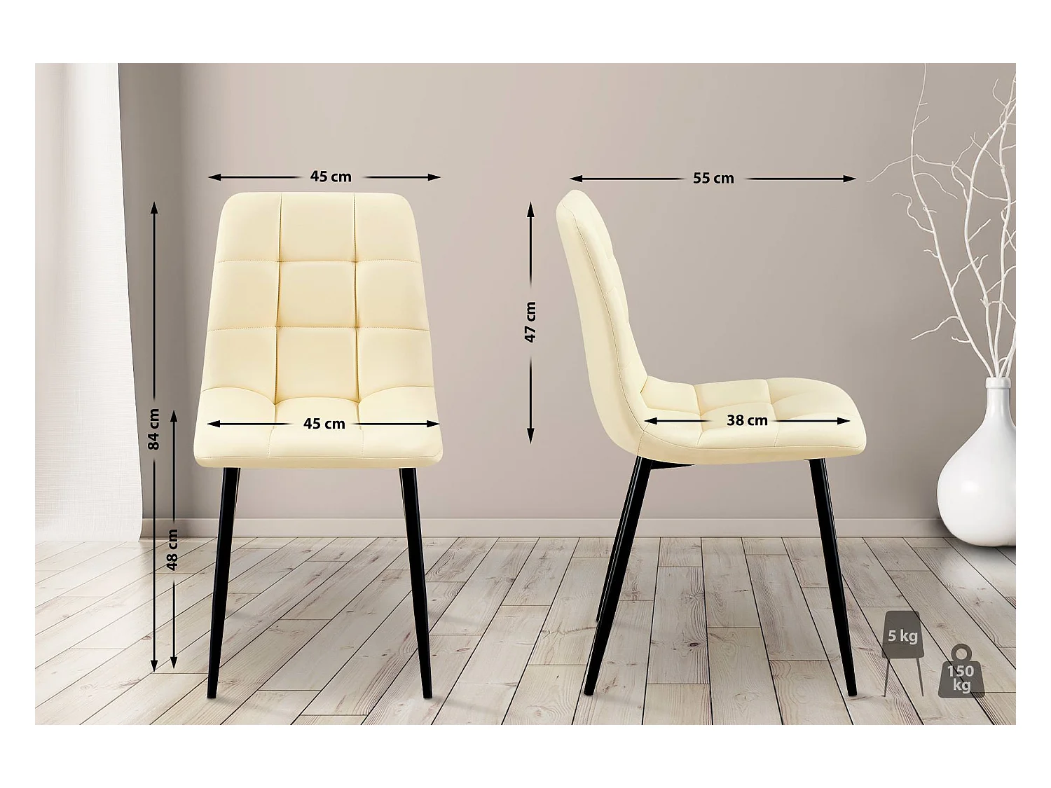 Lot de 4  chaise salle à manger - Similicuir - Crème - Antibes