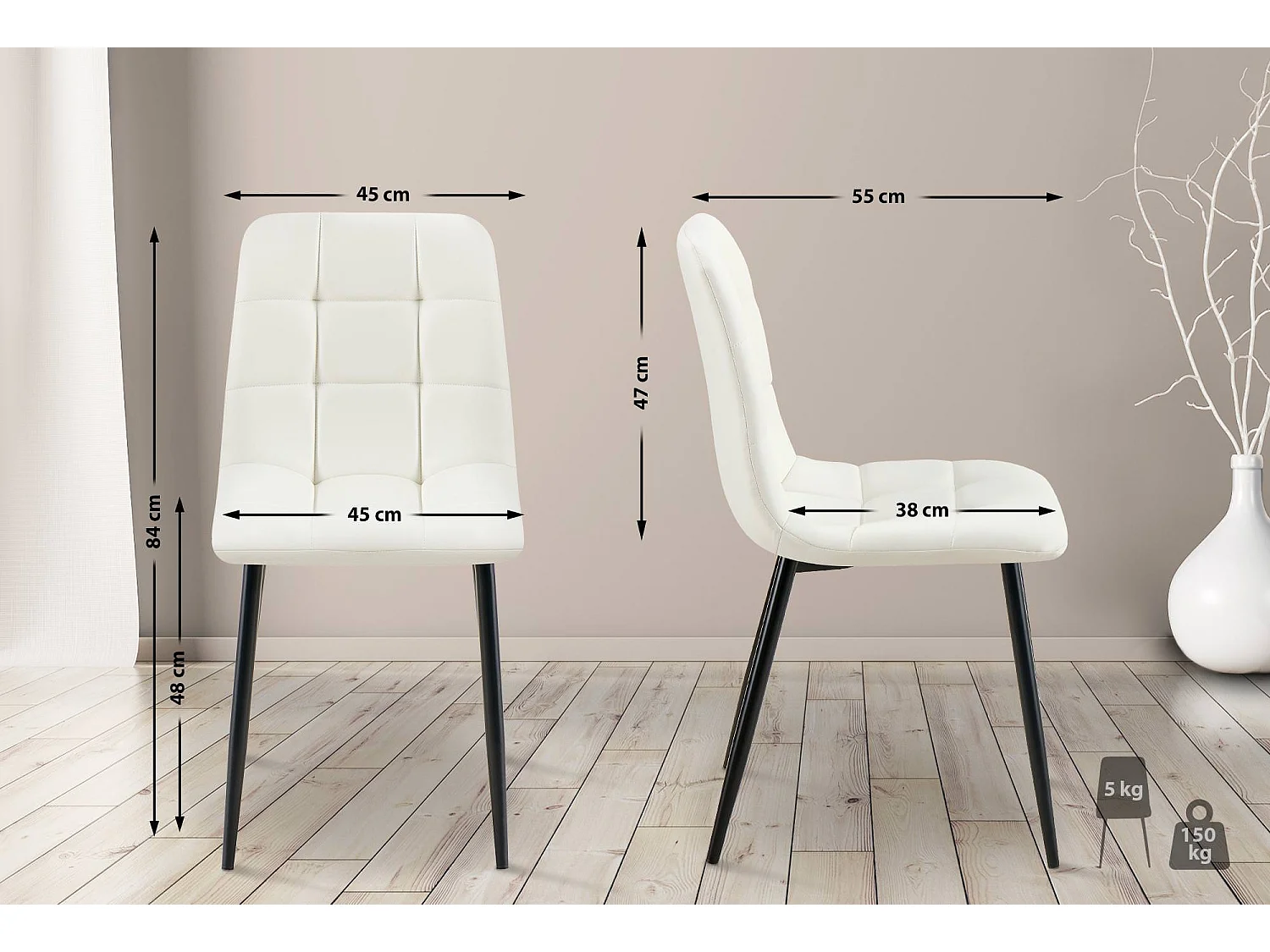 Lot de 4  chaise salle à manger - Similicuir - Blanc - Antibes