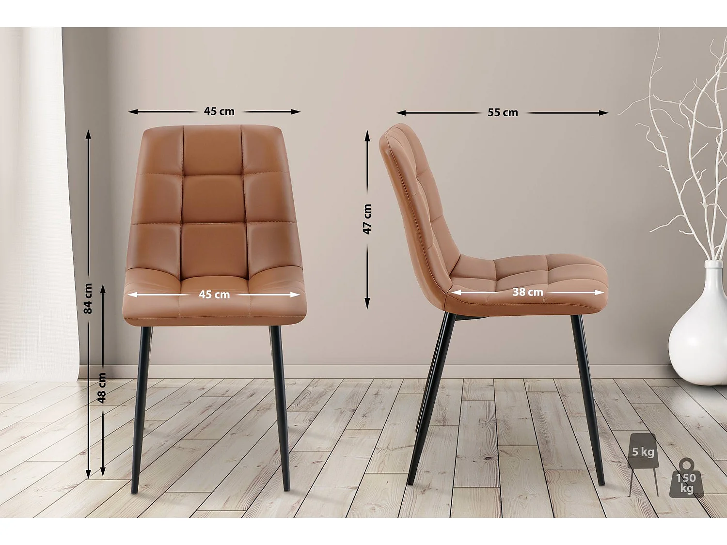 Lot de 4  chaise salle à manger - Similicuir - Marron foncé - Antibes